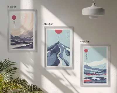 Set di 3 quadri con motivi di montagne giapponesi astratte