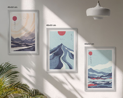 Set di 3 quadri Montagne giapponesi astratte