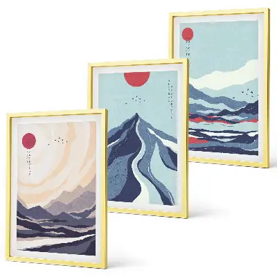 Set di 3 quadri con motivi di montagne giapponesi astratte