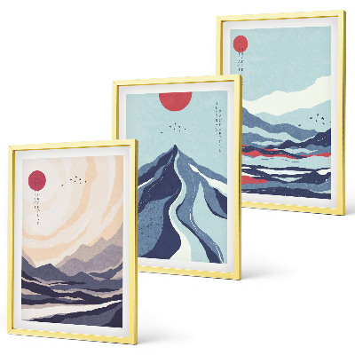 Set di 3 quadri Montagne giapponesi astratte