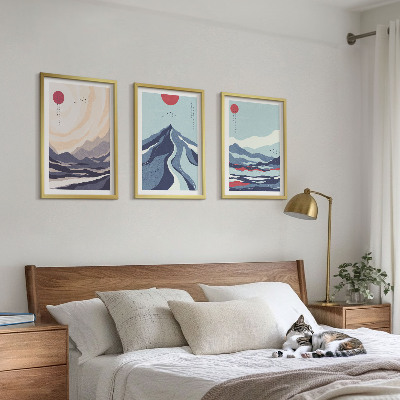 Set di 3 quadri Montagne giapponesi astratte