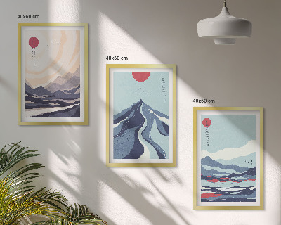 Set di 3 quadri Montagne giapponesi astratte