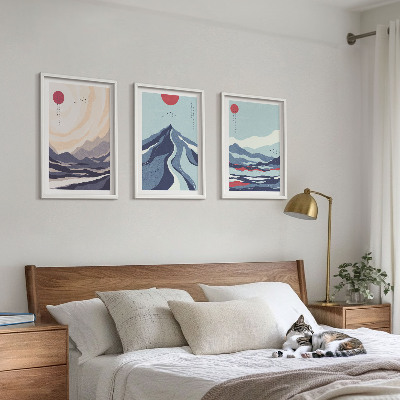 Set di 3 quadri Montagne giapponesi astratte