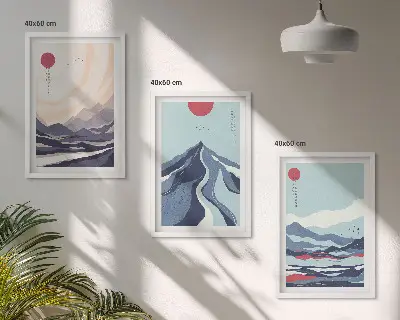 Set di 3 quadri con motivi di montagne giapponesi astratte