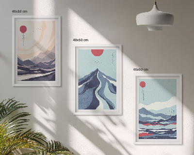 Set di 3 quadri Montagne giapponesi astratte