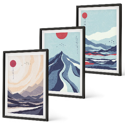 Set di 3 quadri Montagne giapponesi astratte