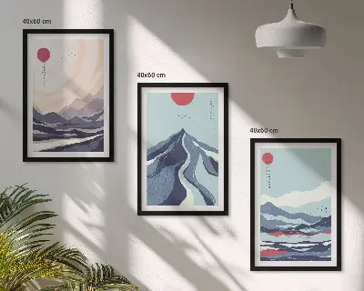Set di 3 quadri con motivi di montagne giapponesi astratte