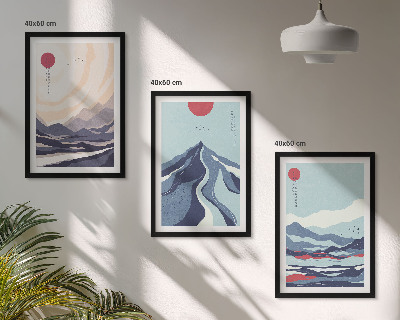 Set di 3 quadri Montagne giapponesi astratte