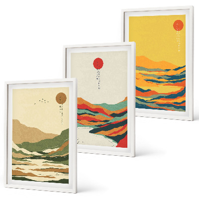 Composizione di quadri I colorati disegni delle montagne del fiume Japandi
