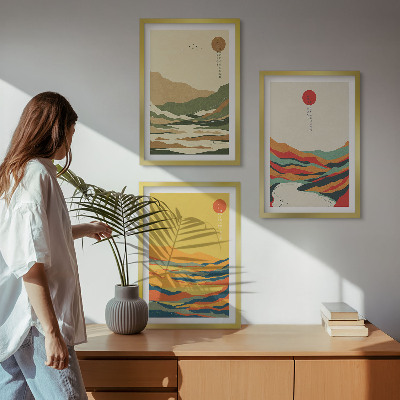 Composizione di quadri I colorati disegni delle montagne del fiume Japandi