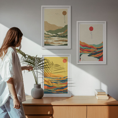 Composizione di quadri I colorati disegni delle montagne del fiume Japandi