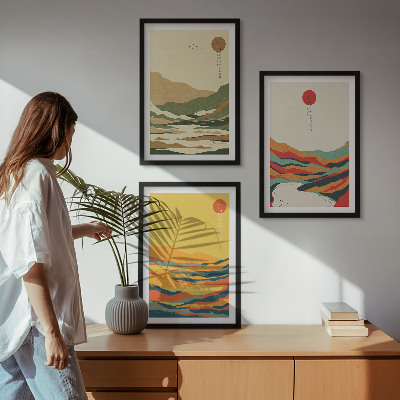 Composizione di quadri I colorati disegni delle montagne del fiume Japandi