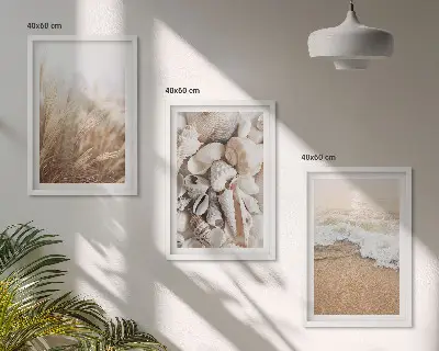 Set di quadri incorniciati con motivi marini di spiaggia conchiglie e onde
