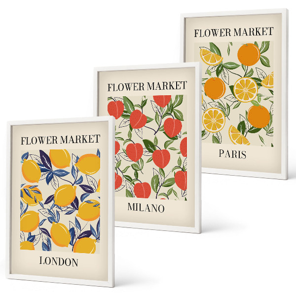 Set di 3 quadri Manifesti floreali nelle città