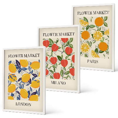 Set di 3 quadri Manifesti floreali nelle città