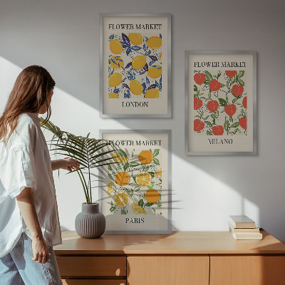 Set di 3 quadri Manifesti floreali nelle città