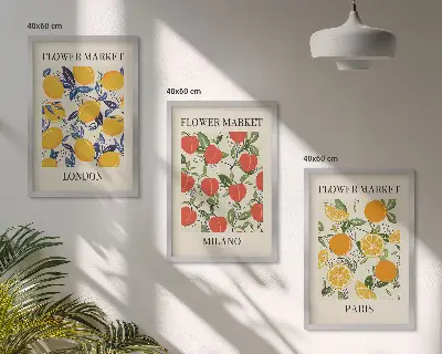 Set di 3 quadri con manifesti floreali ambientati in città