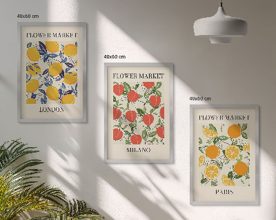 Set di 3 quadri Manifesti floreali nelle città