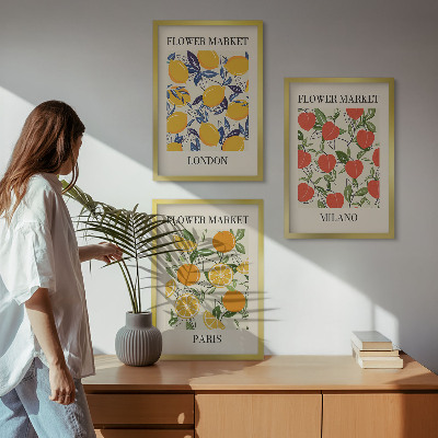 Set di 3 quadri Manifesti floreali nelle città