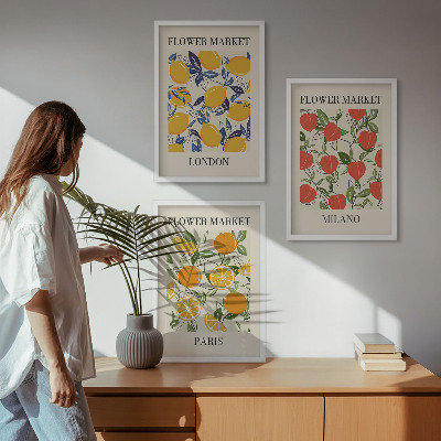 Set di 3 quadri Manifesti floreali nelle città