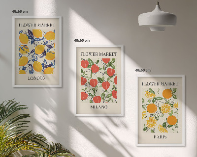 Set di 3 quadri Manifesti floreali nelle città