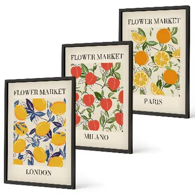 Set di 3 quadri con manifesti floreali ambientati in città