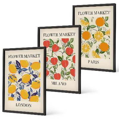 Set di 3 quadri Manifesti floreali nelle città