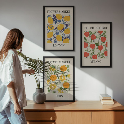 Set di 3 quadri Manifesti floreali nelle città