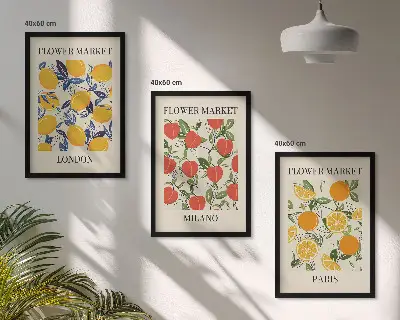 Set di 3 quadri con manifesti floreali ambientati in città
