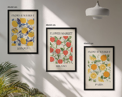 Set di 3 quadri Manifesti floreali nelle città