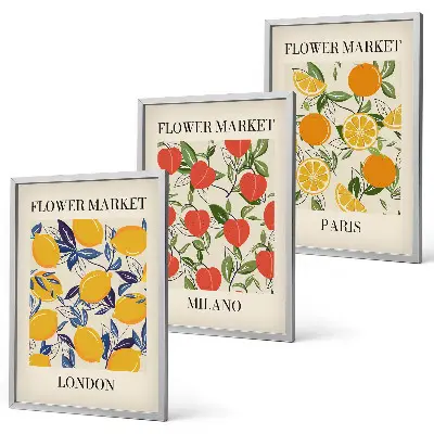 Set di 3 quadri con manifesti floreali ambientati in città