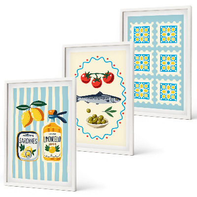 Composizione di quadri Illustrazioni di cucine in stile mediterraneo