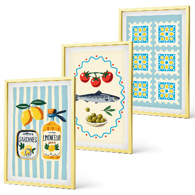 Composizione di quadri Illustrazioni di cucine in stile mediterraneo