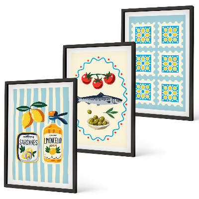 Composizione di quadri Illustrazioni di cucine in stile mediterraneo
