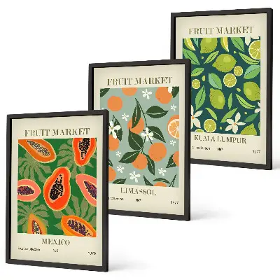 Composizione di quadri con poster vintage di frutta