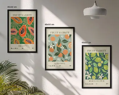 Composizione di quadri con poster vintage di frutta