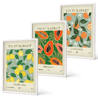 Set di 3 quadri Poster di frutta: limoni e papaie