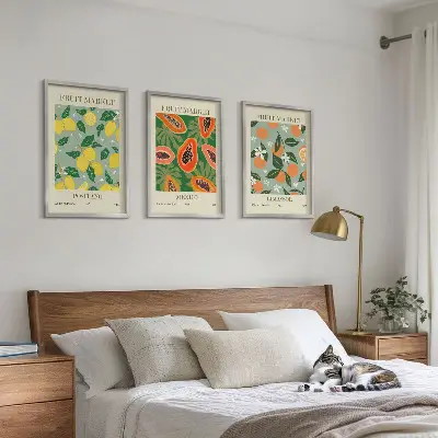 Set di 3 quadri poster con illustrazioni di frutta limoni e papaie