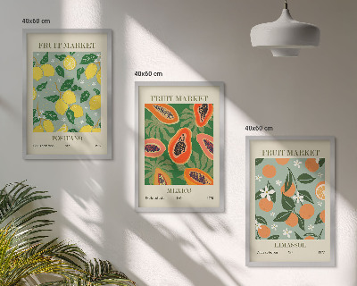 Set di 3 quadri Poster di frutta: limoni e papaie