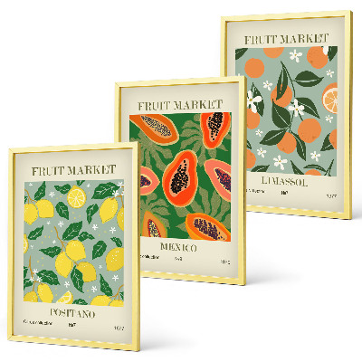 Set di 3 quadri Poster di frutta: limoni e papaie