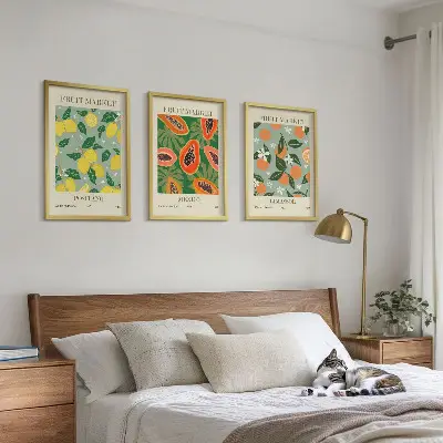 Set di 3 quadri poster con illustrazioni di frutta limoni e papaie
