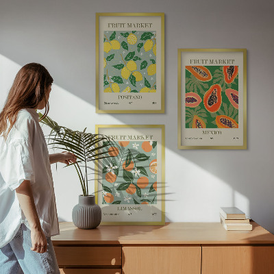 Set di 3 quadri Poster di frutta: limoni e papaie