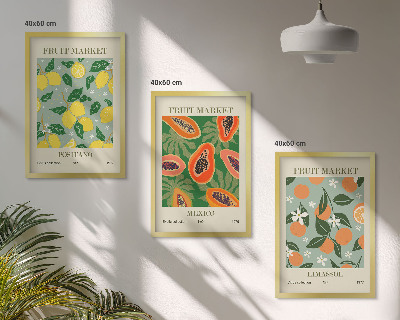 Set di 3 quadri Poster di frutta: limoni e papaie