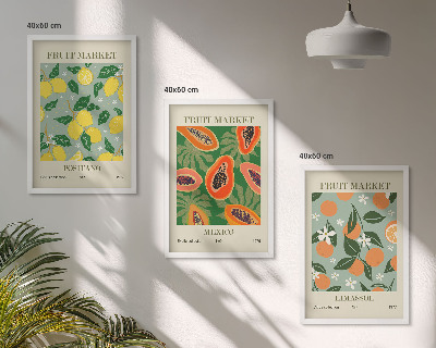Set di 3 quadri Poster di frutta: limoni e papaie