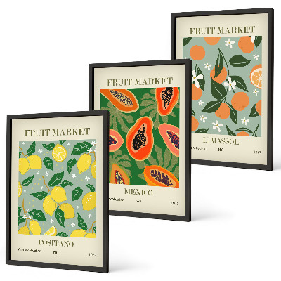 Set di 3 quadri Poster di frutta: limoni e papaie