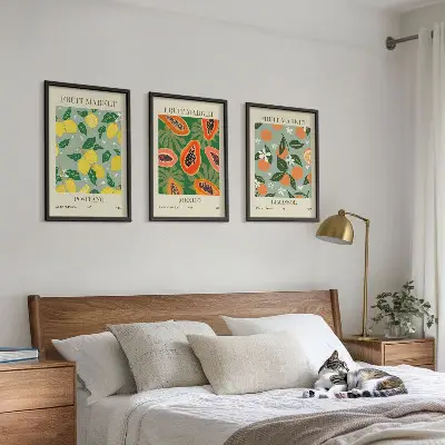 Set di 3 quadri poster con illustrazioni di frutta limoni e papaie