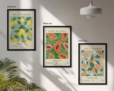 Set di 3 quadri poster con illustrazioni di frutta limoni e papaie