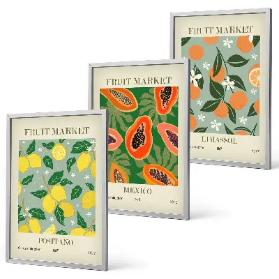 Set di 3 quadri poster con illustrazioni di frutta limoni e papaie