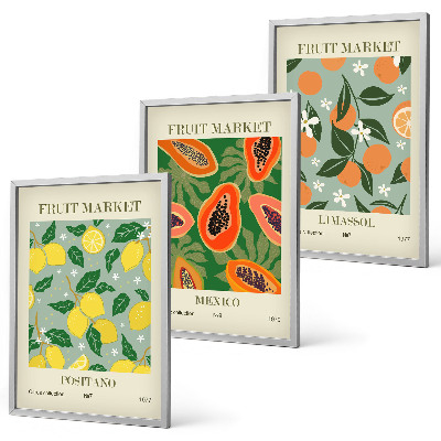 Set di 3 quadri Poster di frutta: limoni e papaie