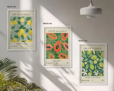 Composizione di quadri con motivi fruttati di limone e papaya